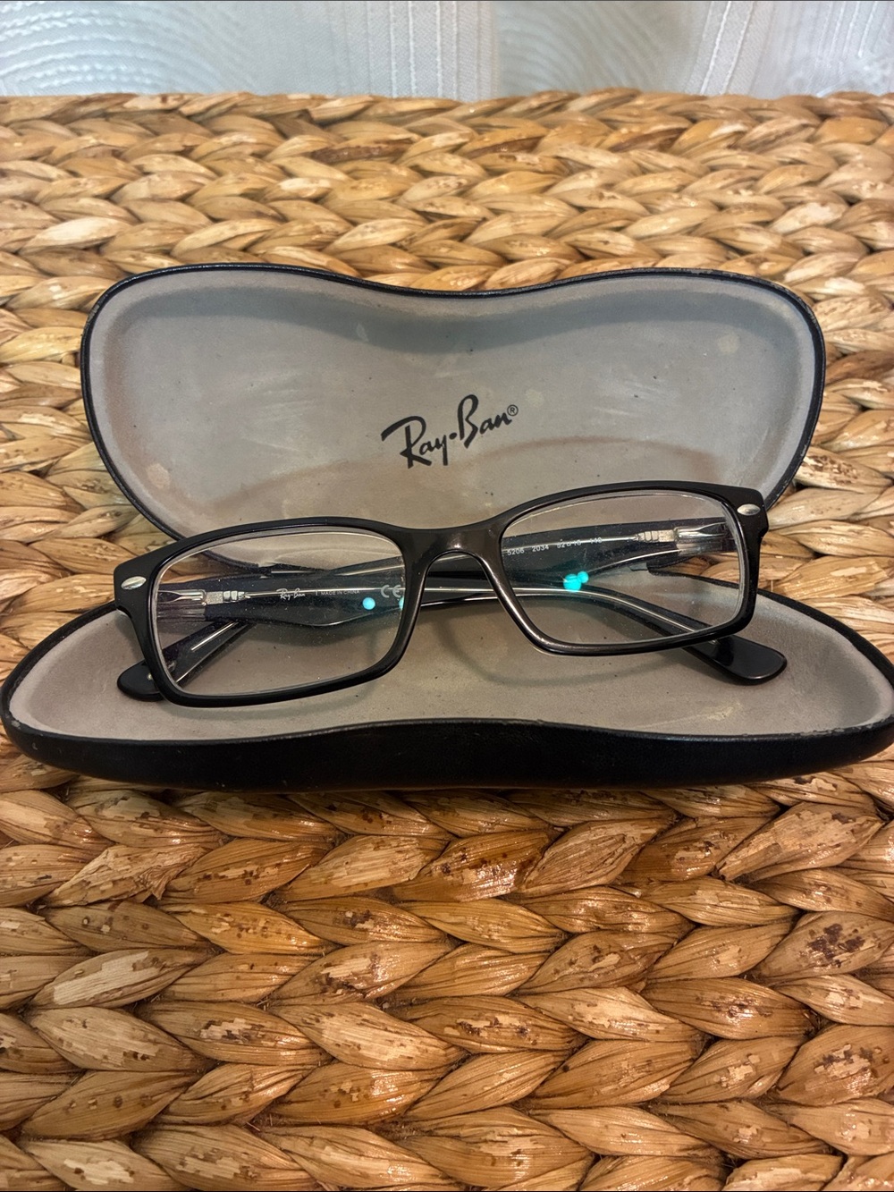 Ray-Ban Black Rectangular Optical Glasses with Case RB5206
